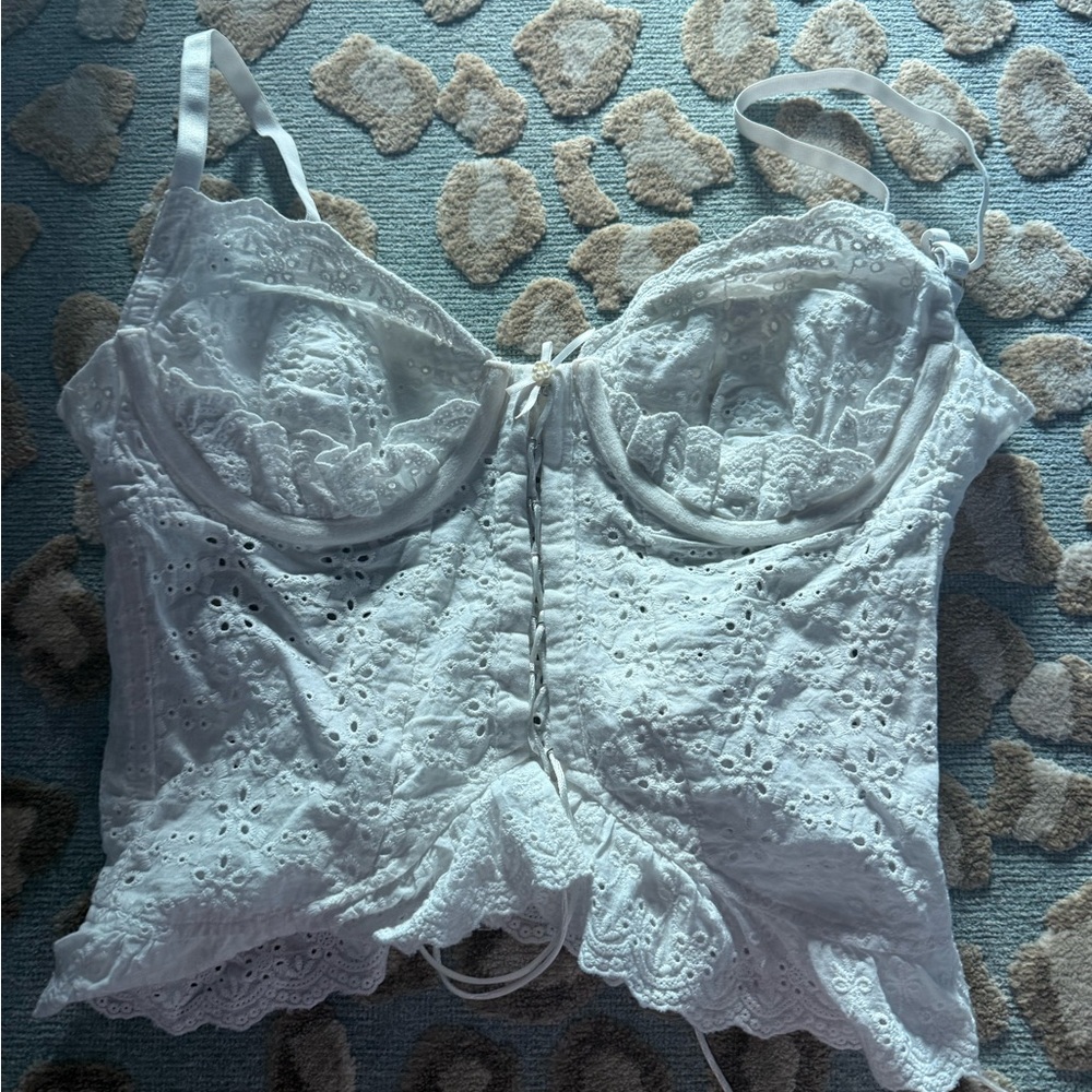 White Eyelet Lace Bustier Crop Top